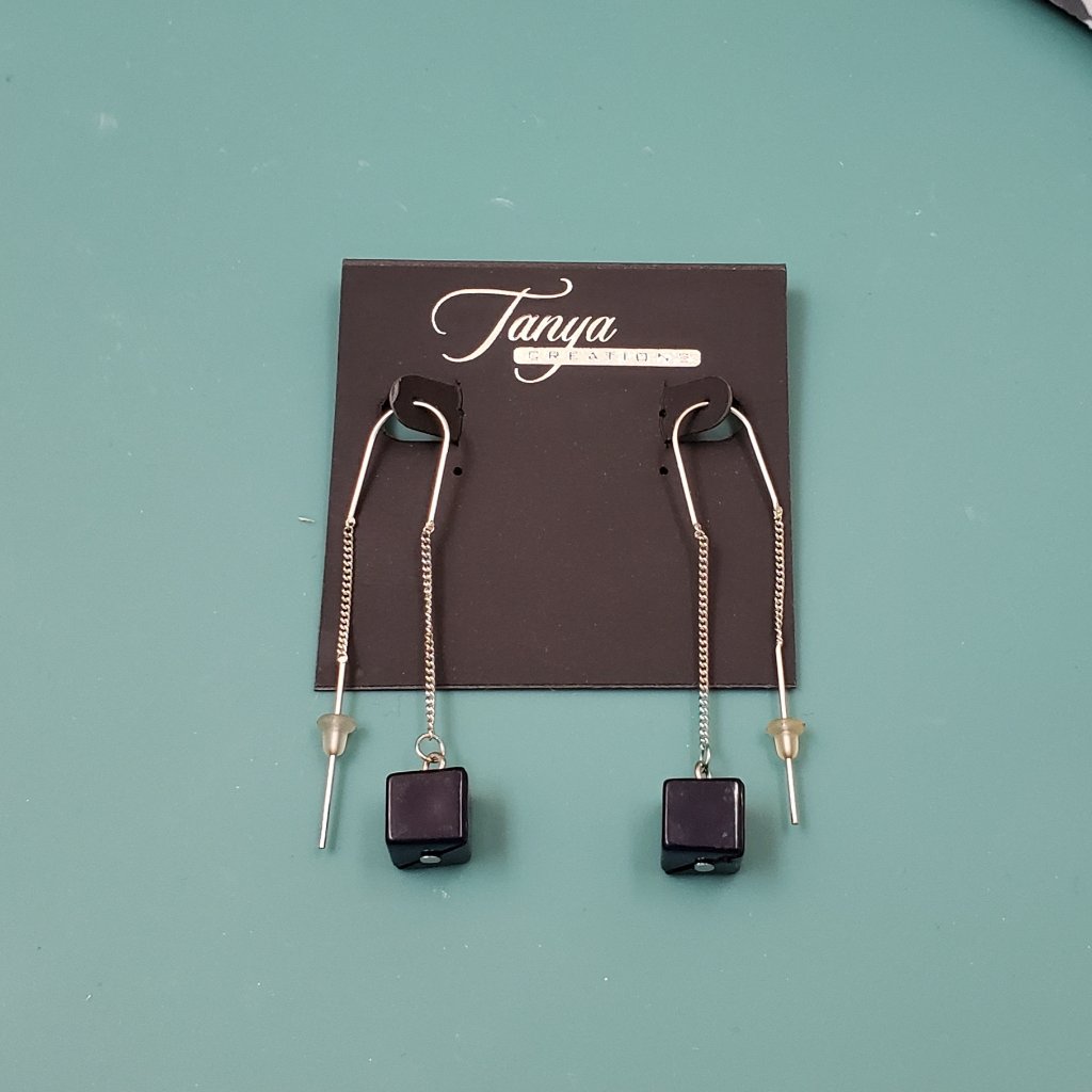 Tanya Creations Nwt Silver Tone Black Square Chain Drop Dangle Threader Earrings 9$